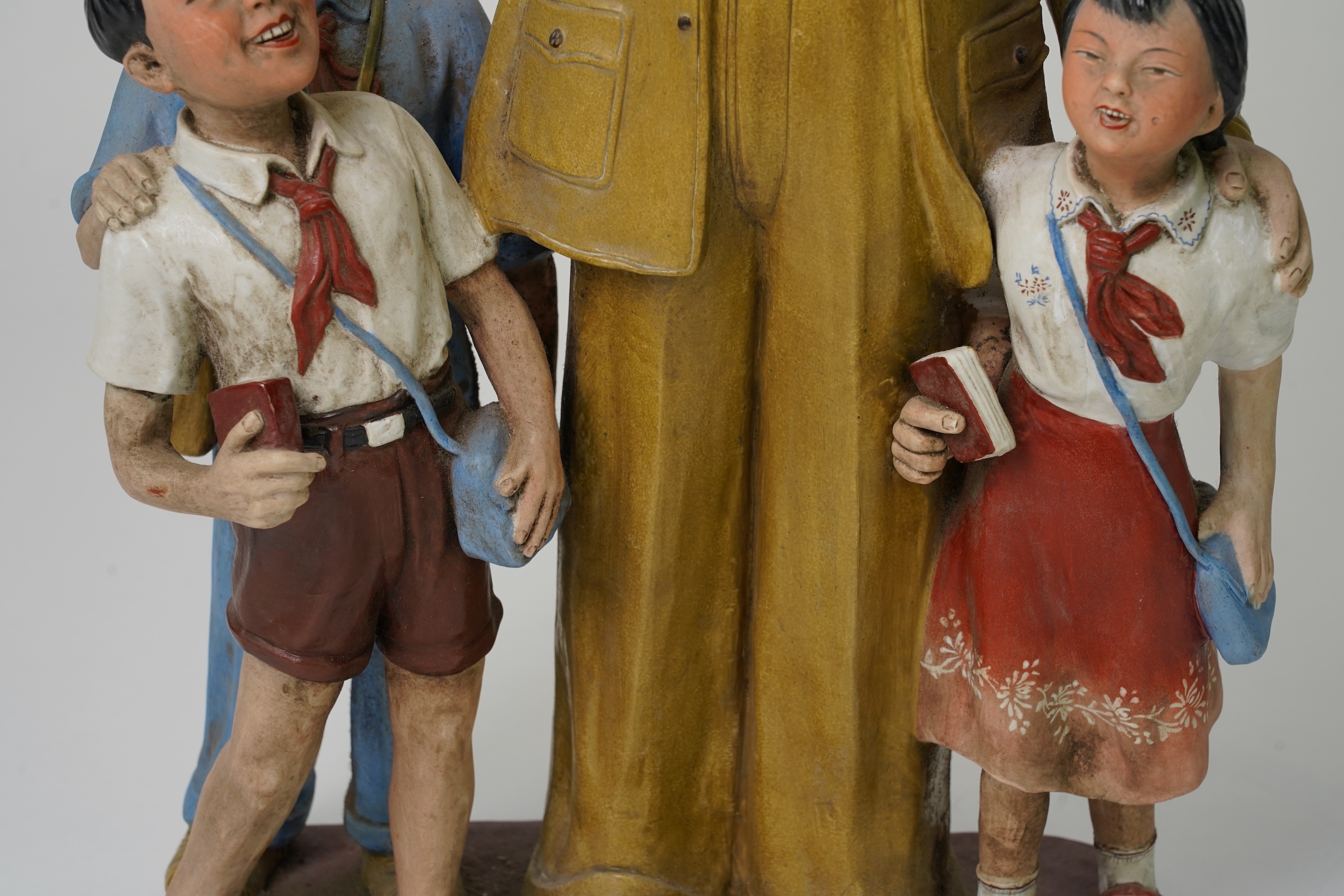 A large Chinese enamelled porcelain group of Mao Dse Dong and three school children, 1970s